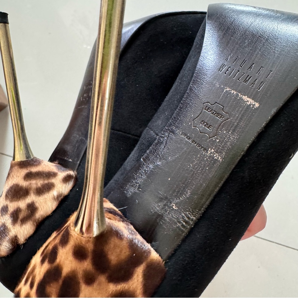 CLOSET SALE | Stuart Weitzman Black Suede with Leopard Print Heels - Picture 7 of 9
